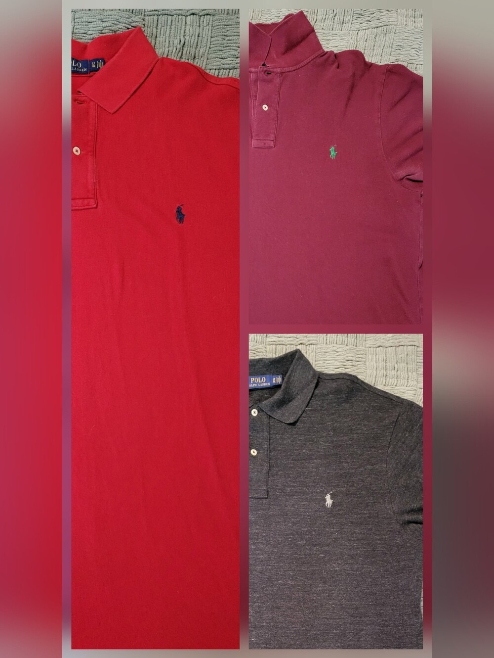 Three Polo by Ralph Lauren Men's Polo Shirt - Red, Burgundy, Charcoal